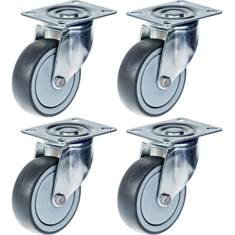 Swiveling caster - 80mm - Gray rubber - Set of 4 - Max load 80kg