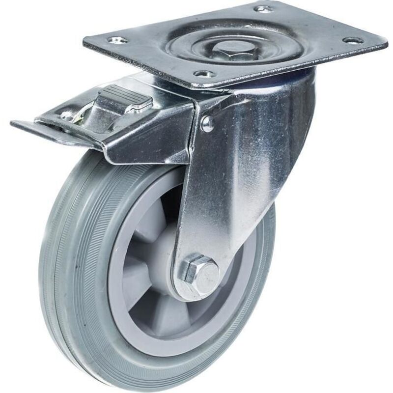 Swiveling caster - PARNELLS - 160mm - Grey rubber - Brake - Capacity 135kg