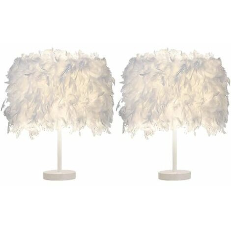 SWLDDBOHBP45M-Lot de 2 Luminaire Plume , Lampe de chevet, Lampe de Table Moderne , Commutateur de bouton , Support de E27 , Décoration de Maison Chambre, Blanc