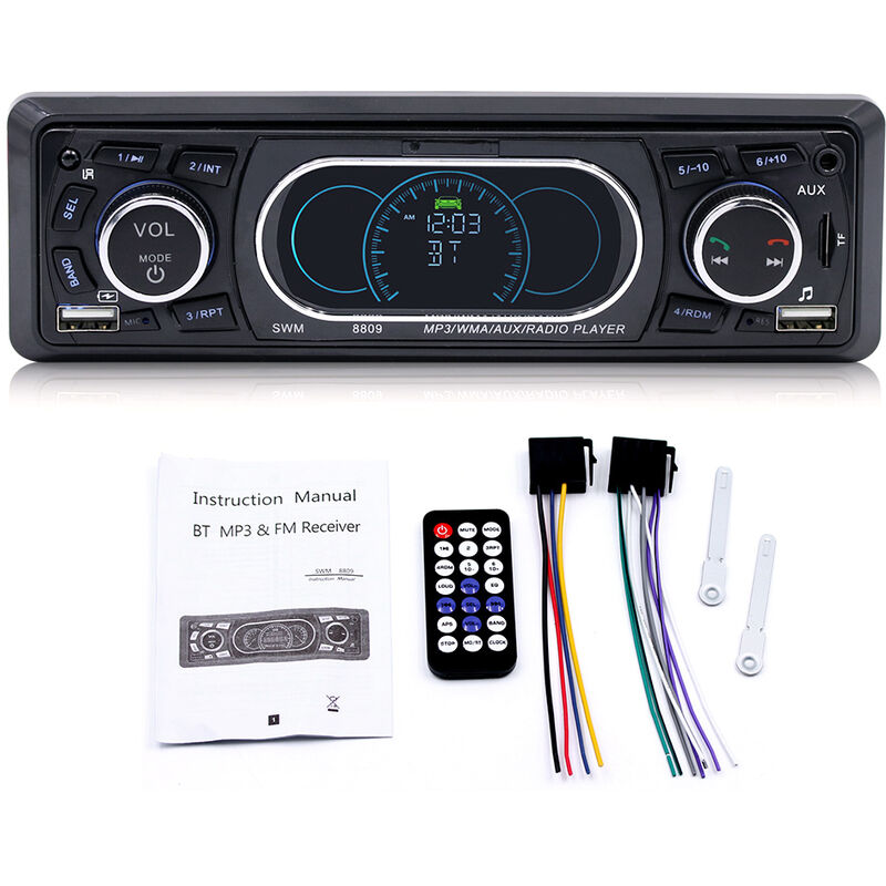 

SWM 8809 Reproductor de MP3 para vehiculo con Bluetooth Reproductor de audio estereo con radio FM Tarjeta AUX TF Tarjeta U Disk Play Microfono