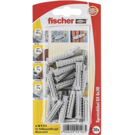 SX 6 x 30 K Nylon Spreizdübel mit Rand,  SB-Karte , 30 Stück