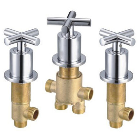SY-1010 Croix Ensemble de robinets baignoire tout en cuivre pour robinet douche à interrupteur d'eau chaude et froide, cinq cylindres 3 pièces dans l'ensemble