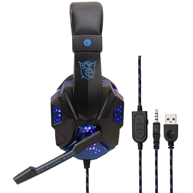 

SY830MV Auriculares para juegos de computadora con cable Auriculares para juegos con microfono AUX + Control de volumen de puerto USB para PC, Azul