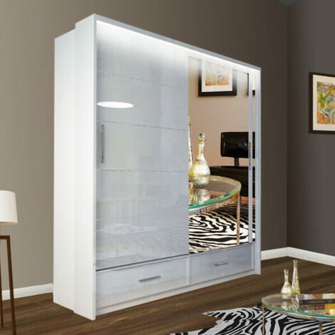 SLIDING WARDROBES 4U 2 Door Sliding Wardrobes with LED light and Drawers 150cm - White