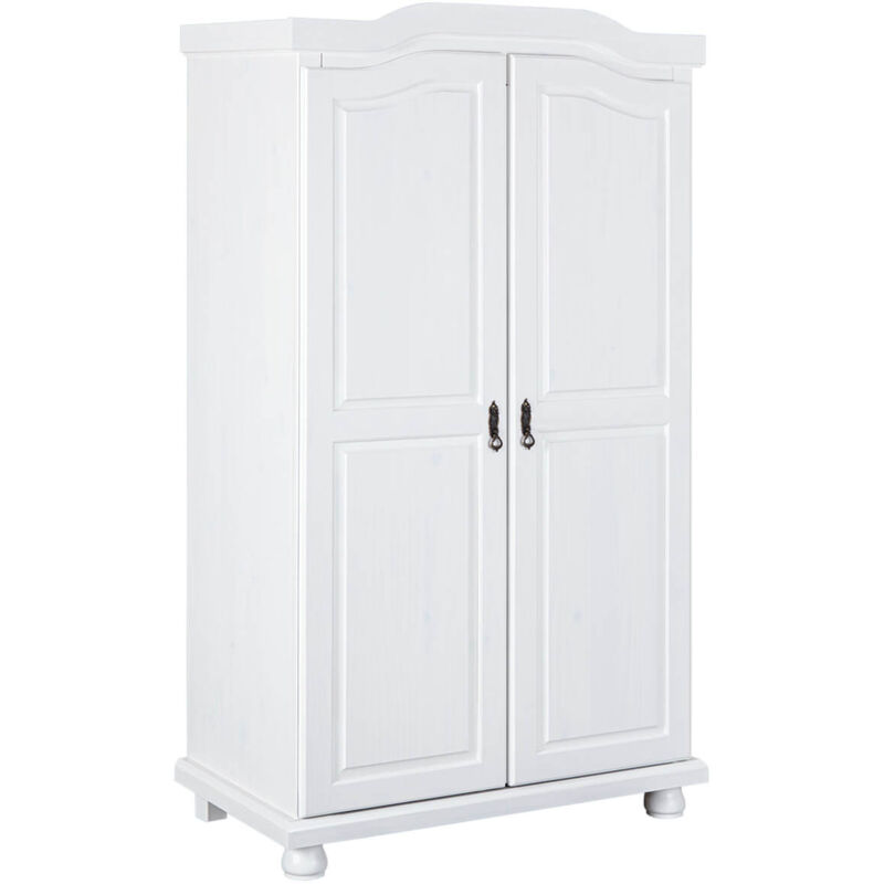 SYDNEY - Armoire 2 Portes + Penderie Bois Massif Vernis Blanc