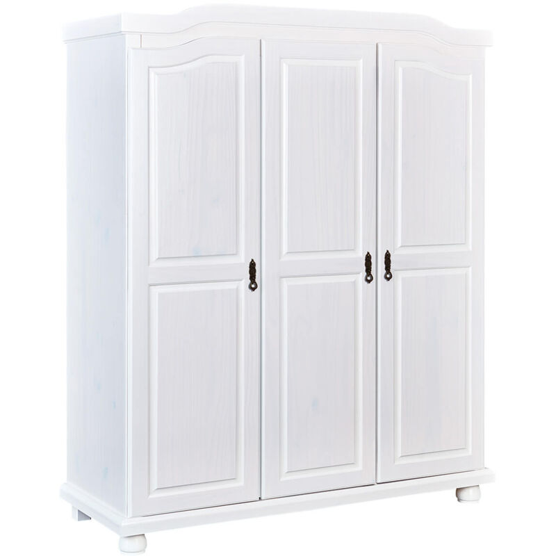 Altobuy - sydney - Armoire 3 Portes + Penderie Bois Massif Vernis Blanc