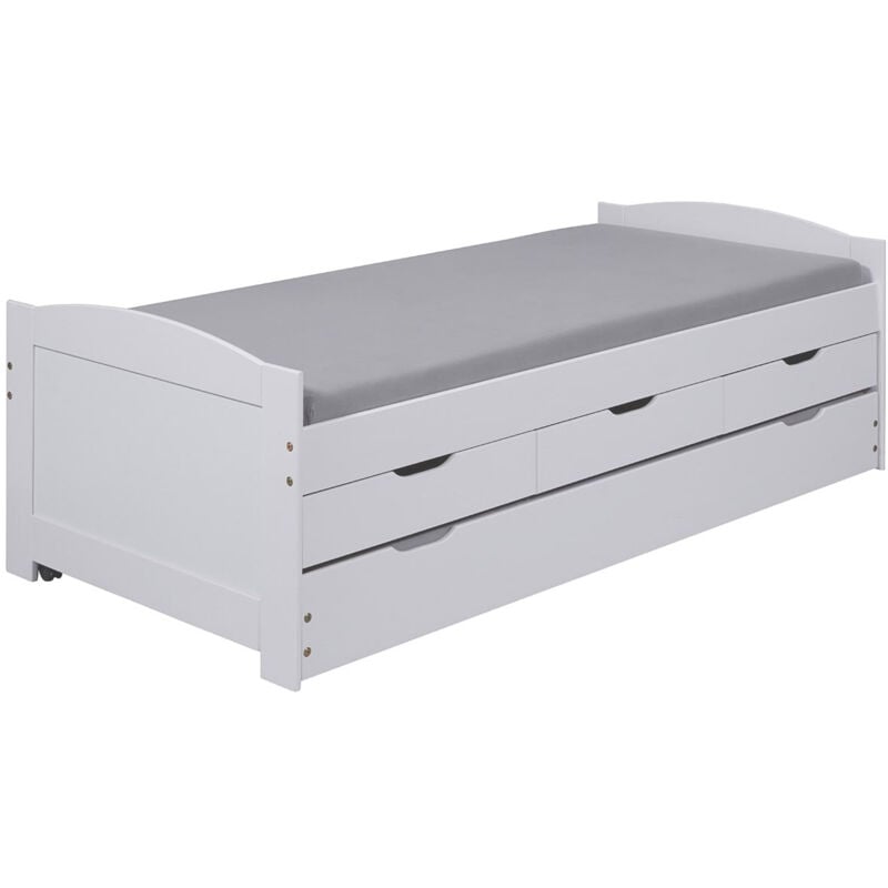 Altobuy - sydney - Lit Gigogne 90x190cm + 3 Tiroirs Bois Massif Vernis Blanc