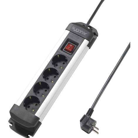 Sygonix SY-4538264 Steckdosenleiste mit Schalter 4fach Schwarz, Silber Schutzkontakt 1 St.