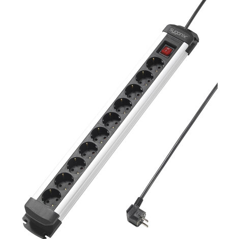 Sygonix SY-4538266 Steckdosenleiste mit Schalter 10fach Schwarz, Silber Schutzkontakt 1 St.