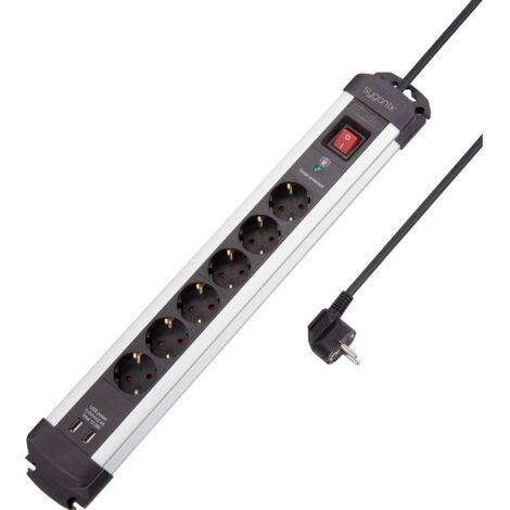 Sygonix SY-4755604 Multipresa con protezione da sovratensioni 6 scomparti Argento, Nero 1 pz.
