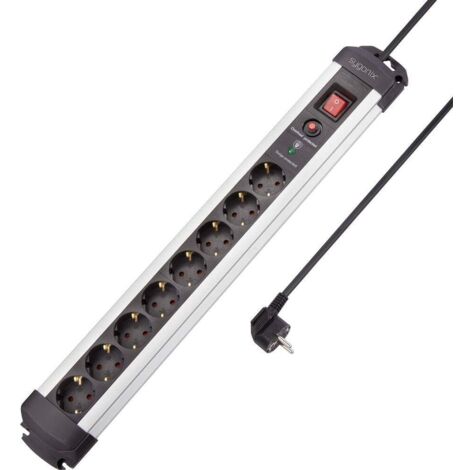 Sygonix SY-4755614 Multipresa con protezione da sovratensioni 8 scomparti Argento, Nero Schuko 1 pz.
