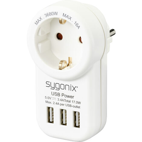 Sygonix SY-4755856 Zwischensteckdose mit USB   Weiß