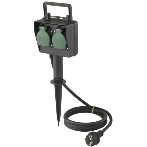 Sygonix SY-5231004 Presa di corrente da giardino 2 vie Nero, Verde standard (semi opaco) Protezione per i bambini