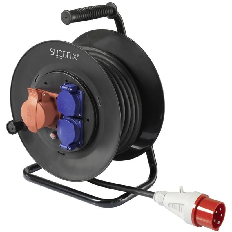 SY-5806894 Enrouleur de câble 25 m noir mâle cee 16 a 5 pôles - Sygonix