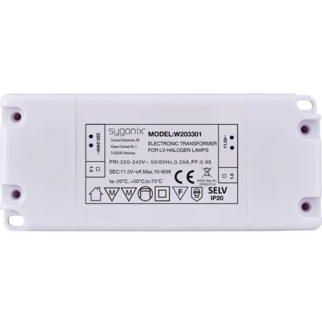 Sygonix SY-6313016 Transformateur halogène 11.5 V/AC 10 - 60 W Q383763