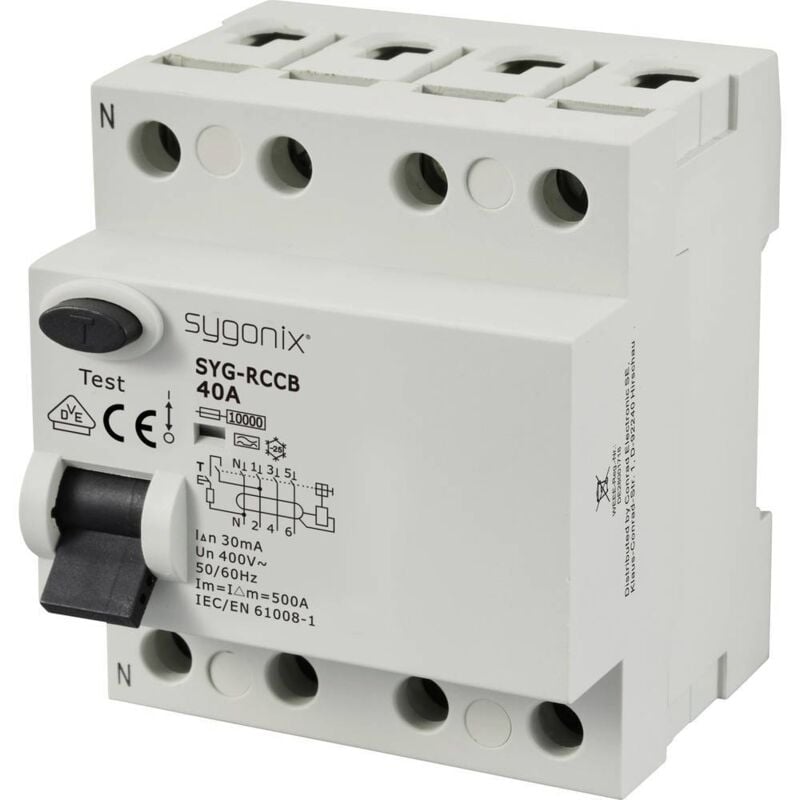 Sygonix - SY-6438018 syg-rccb 3P+N/A40/10kA/30mA Interrupteur différentiel à courant résiduel a 4 pôles 40 a 0.03 a 400 v