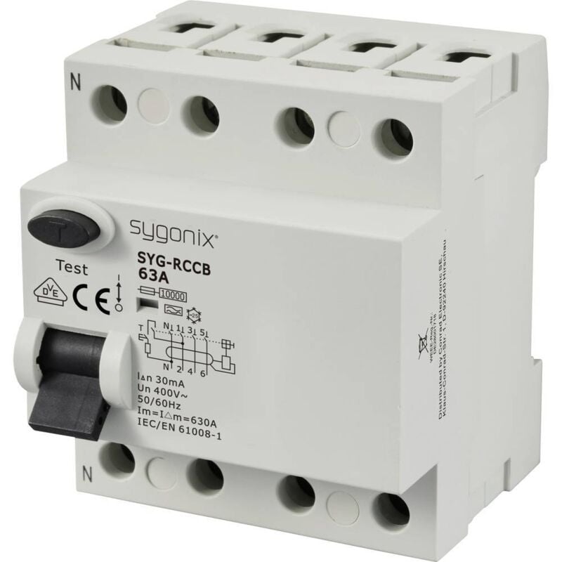Sygonix - SY-6438020 syg-rccb 3P+N/A63/10kA/30mA Interrupteur différentiel à courant résiduel a 4 pôles 63 a 0.03 a 400 v