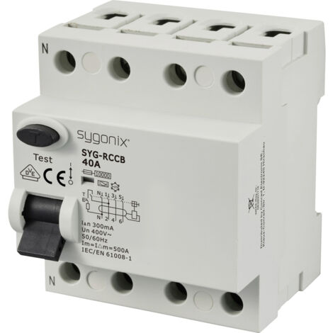 Sygonix SY-6438022 SYG-RCCB 3P+N/A40/10kA/300mA Fehlerstrom-Schutzschalter  A   4polig 40 A 0.3 A 40