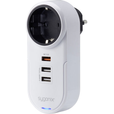 Sygonix TY1721 USB Ladegerät 18 W 3x USB-A, Schutzkontakt-Steckdose Quick Charge 3.0 Weiß Innenberei