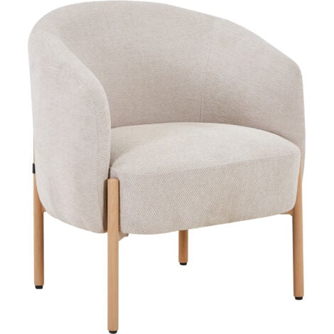 MOBILIER DECO SYLIA - Fauteuil en tissu beige pieds couleur bois