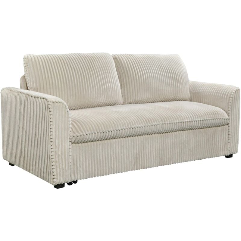 Mobilier Deco - sylvie - Canapé convertible 3 places en velours côtelé épais beige