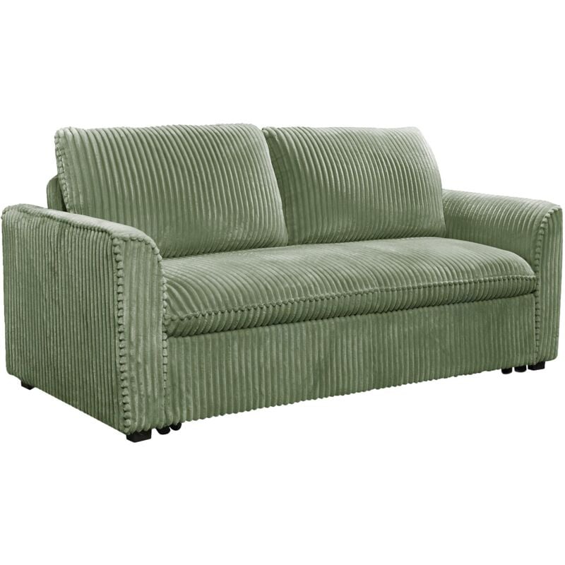 Mobilier Deco - sylvie - Canapé convertible 3 places en velours côtelé épais vert d'eau