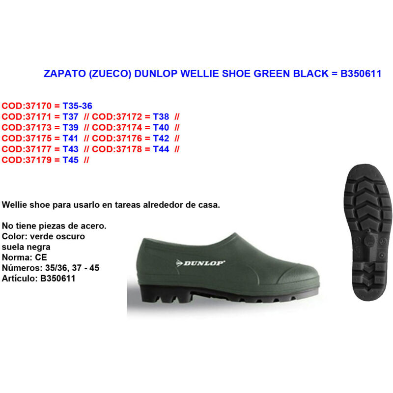 Fplus - Dunlop Wellie Chaussure Numéro 44 Vert/Noir