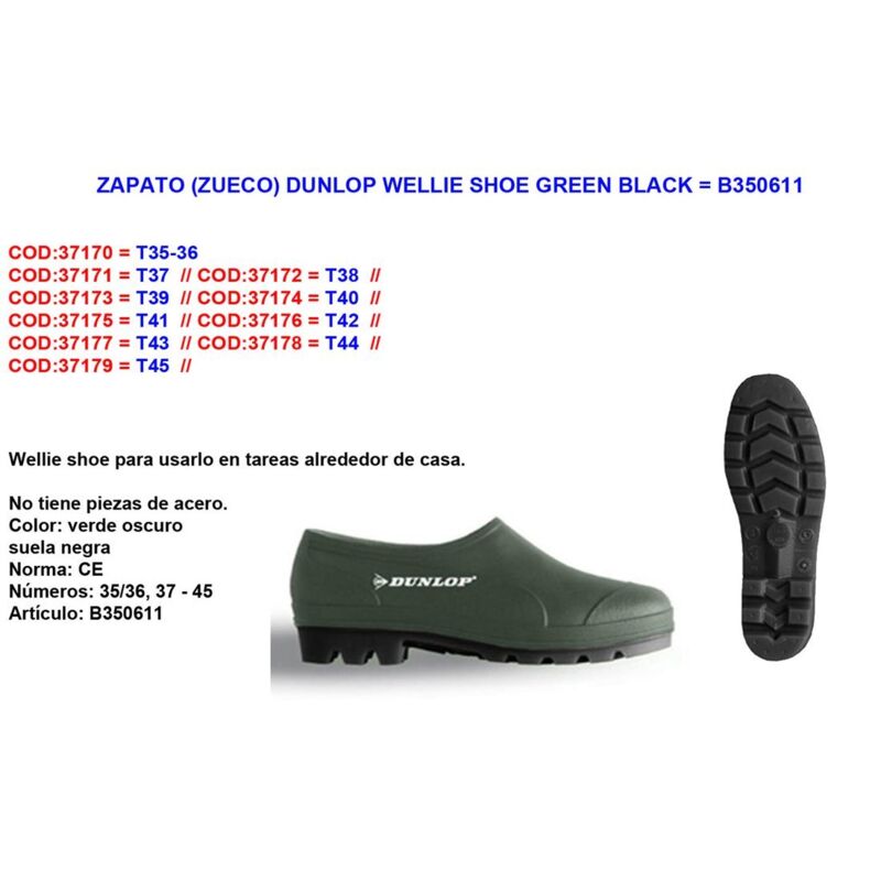 Dunlop Wellie Chaussure Numéro 43 Vert/Noir