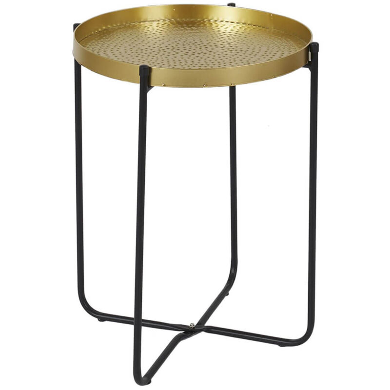 Symba - Table d'Appoint D35cm Plateau en Métal Doré Martelé Pieds en Métal Noir