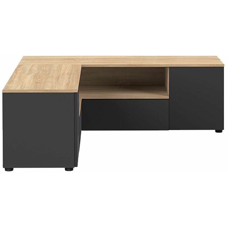 temahome - meuble tv angle noir et chêne naturel 130 x 130