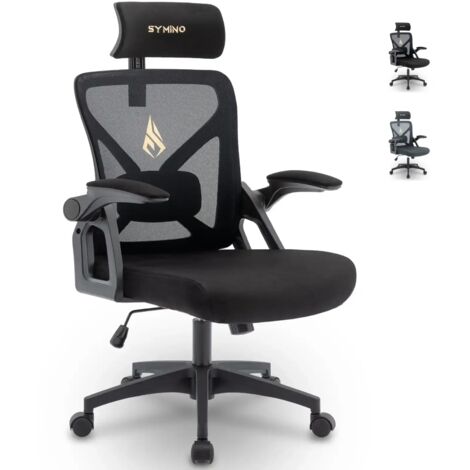 Symino Bürostuhl, Schreibtischstuhl, Drehstuhl Ergonomischer mit Verstellbarer Kopfstütze, Armlehnen, Lordosenstütze, drehbare Wippfunktion, Netzstuhl, rückenschonend, Bürostuhl 150kg