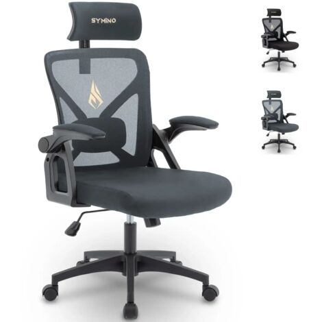 Symino Bürostuhl, Schreibtischstuhl, Drehstuhl Ergonomischer mit Verstellbarer Kopfstütze, Armlehnen, Lordosenstütze, drehbare Wippfunktion, Netzstuhl, rückenschonend, Bürostuhl 151kg