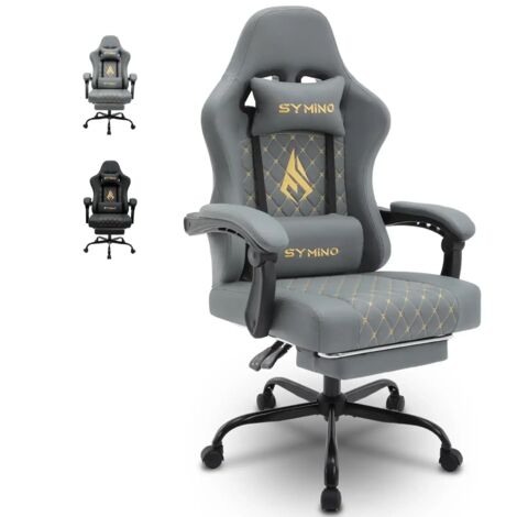 Symino Chaise de Gamer Ergonomique, Chaise Gaming avec Soutien Lombaire Repose-Pieds, Fauteuil de Bureau réglable et pivotant capacité de Charge 151 kg, Cuir PU Noir