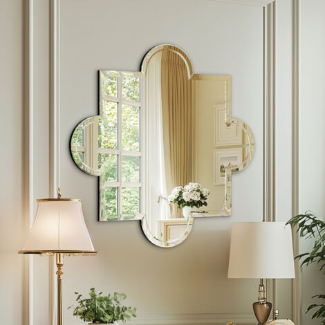 Symmetric Flower Shaped Bathroom Mirror Wall Mounted Modern Stylish Design with Contemporary Bevelled Edges - 80cm W x 80cm H