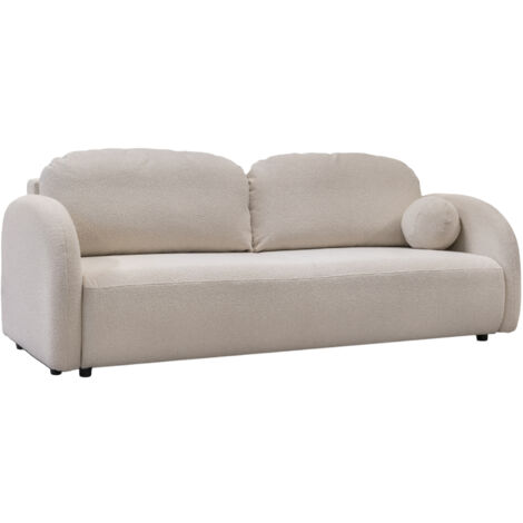 SYNA - Canapé 3 places convertible en tissu bouclette beige
