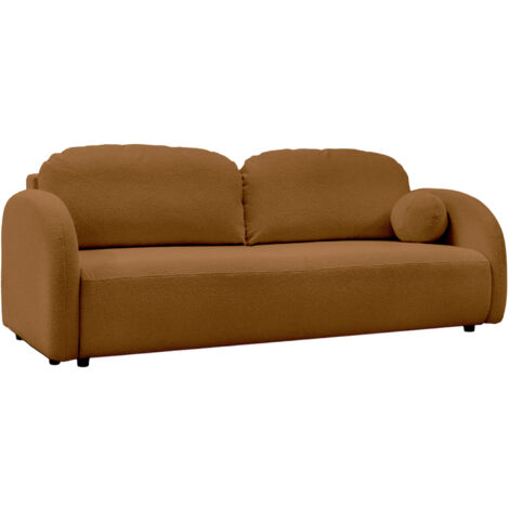 SYNA - Canapé 3 places convertible en tissu bouclette orange