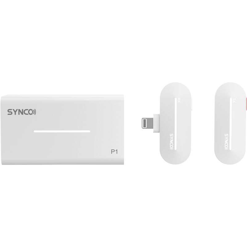 

SYNCO P1L 2.4G Sistema de microfono inalambrico con transmisor de clip + Mini receptor Lightning + Estuche de carga inalambrica Alcance de