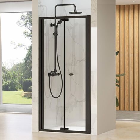 Synergy Designer Black Folding Shower Door 800 x 1000mm, Tray & Waste Set En-suite Bundle
