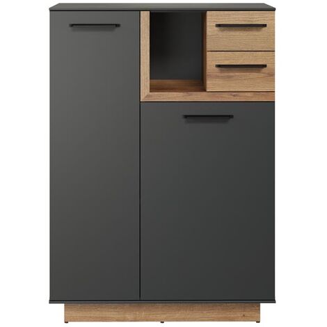 Synnax buffet 1 grandporte, 1 petit porte, 1 tablette, 2 tiroirs gris,chêne décor.