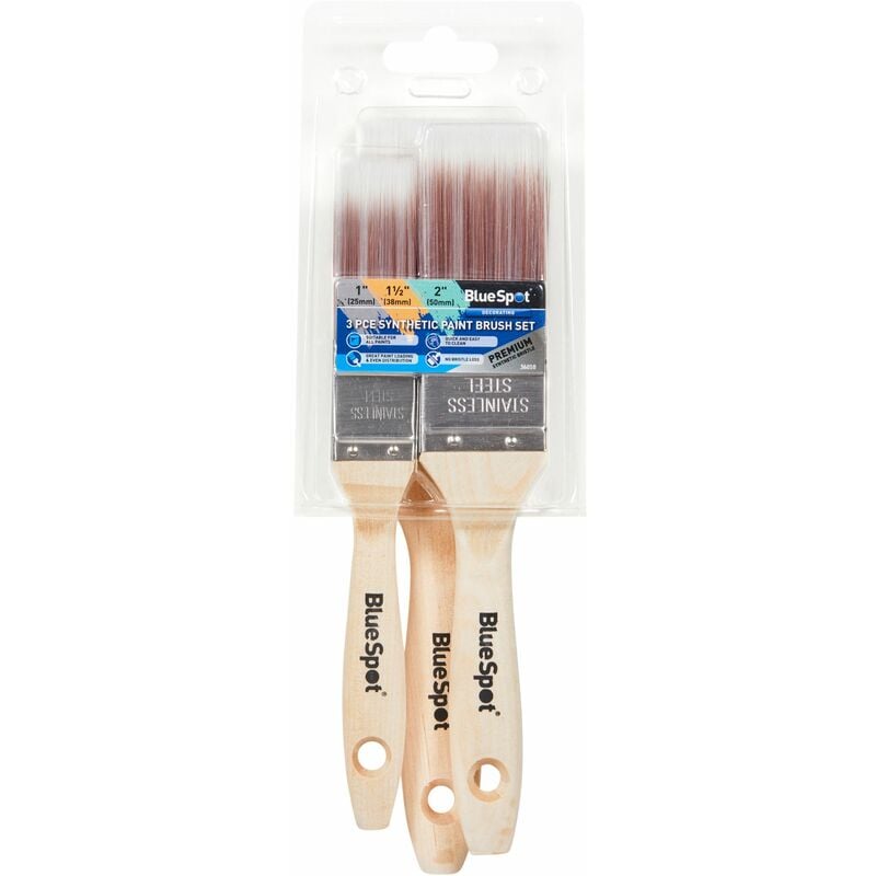 Bluespot - 3 pce Synthetic Paint Brush Set with Soft Grip Handle (1? 1 ?? and 2?)