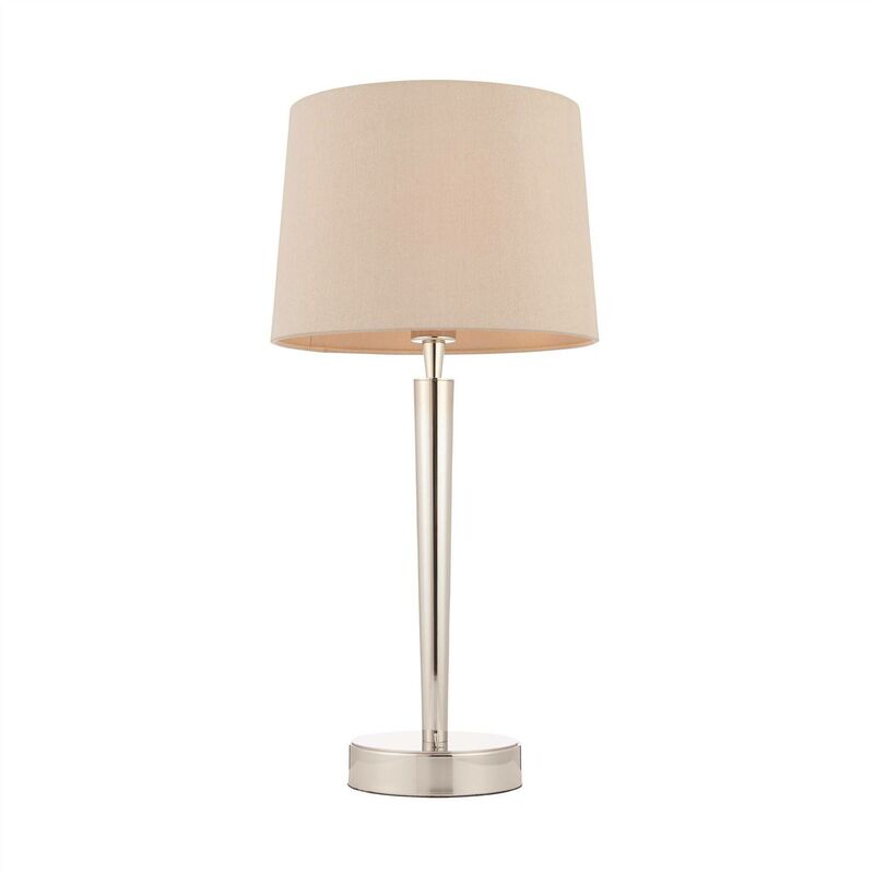 Endon Syon - 1 Light Table Lamp Bright Nickel, Mink Faux Silk, E14
