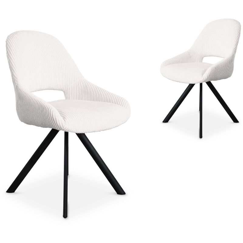 Deco In Paris - syra - Lot de 2 chaises design en velours côtelé blanc écru syra
