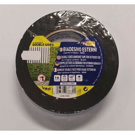 SYROM - NASTRO BIADESIVO V-FOAM 80 B TERMO 25MMx10MT - PER SUPERFICI ESTERNE IRREGOLARI - COLORE NERO