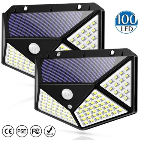 Sysled – Lot de 2 projecteurs solaires noirs avec détecteur de mouvement – 1000 lumens – Angle d'éclairage 270° – Étanchéité IP65
