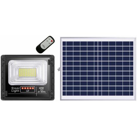 Sysled – Projecteur solaire LED extra plat 40W – Blanc froid 6000K – Étanche IP65 en aluminium – Autonomie 10h avec télécommande
