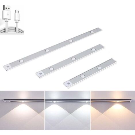 Sysled – Réglette LED rechargeable USB 30cm avec détecteur de mouvement – Lumière blanche neutre/chaude – Installation facile sous meuble