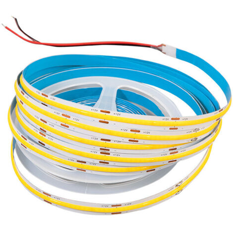 Sysled – Ruban LED COB 12V jaune or 5 mètres – 480 LED au mètre – Dimmable – 960 lumens – Transformateur inclus – Éclairage décoratif et fonctionnel