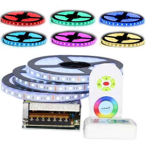 Sysled – Ruban LED RGB étanche 15 mètres – 60 LED/m – Alimentation 12V – IP67 – 780 lumens/m – Transformateur et contrôleur RF inclus