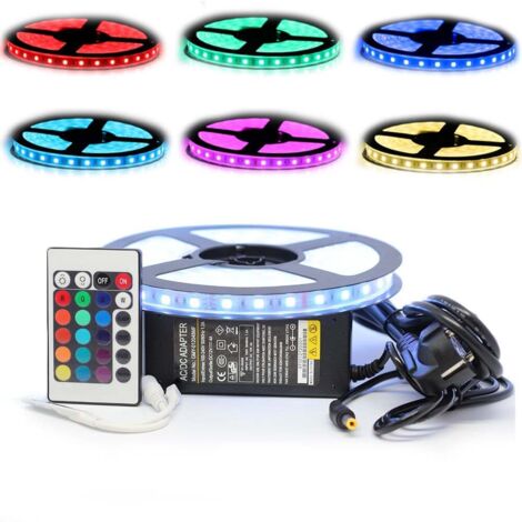 Sysled – Ruban LED RGB étanche 5m – 60 LED/m – IP67 pour intérieur et extérieur – 390 lumens/m – Dimmable avec télécommande – Alimentation 12V