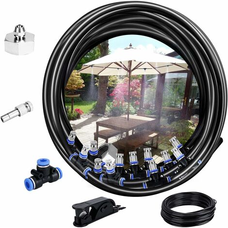 Syst&egrave;me de brumisation,10M Syst&egrave;me d'irrigation Syst&egrave;me de brumisateur ext&eacute;rieur Syst&egrave;me Refroidissement Id&eacute;al pour Gazebo Jardin Patio 12 Buse (Noir)